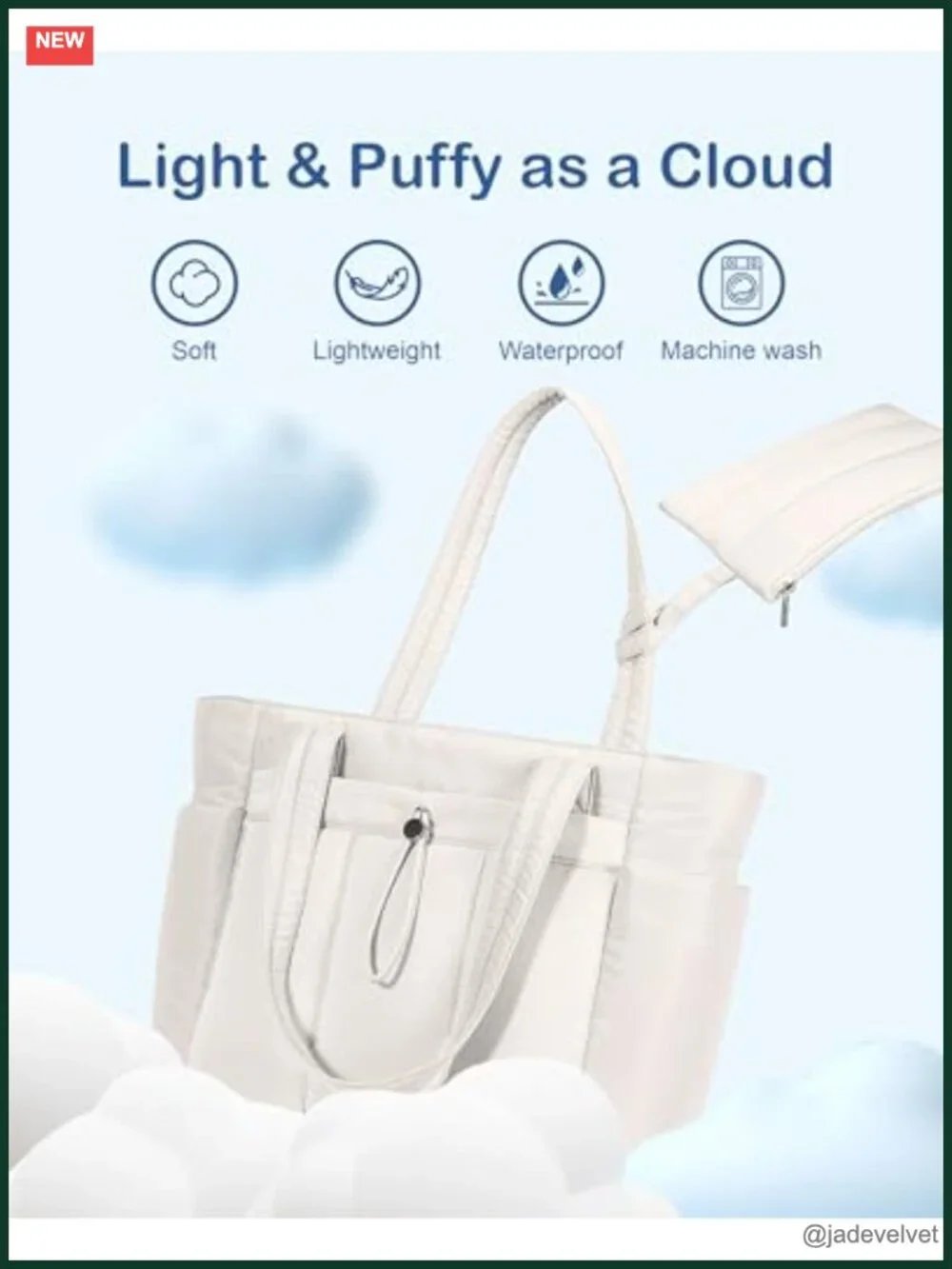 Puffy Tote Bag with Cup Holder & Laptop Compartment, Travel Work Bag